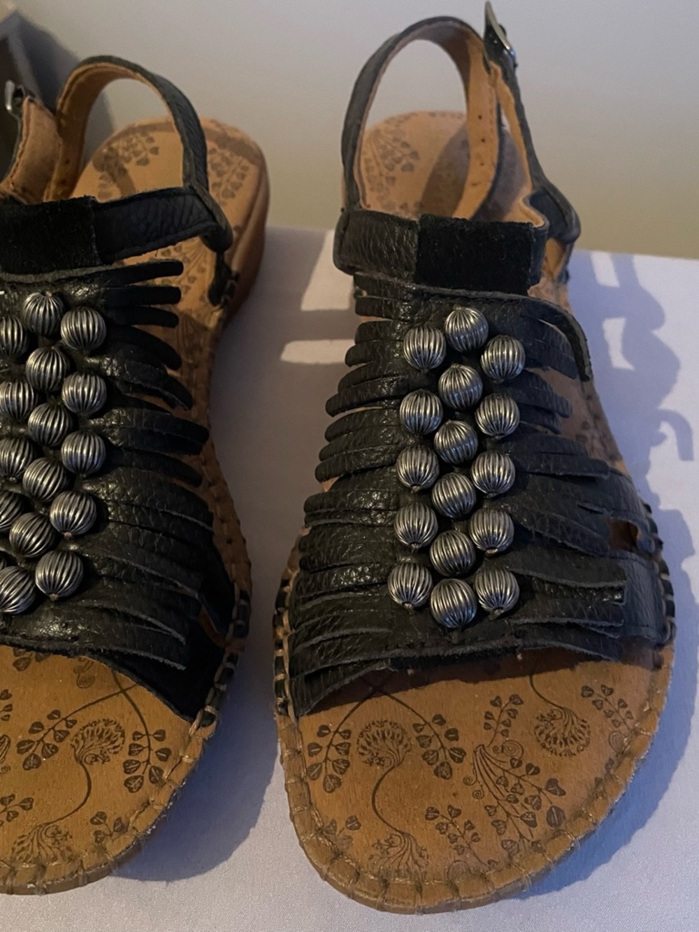 Black Beaded Strappy Women's Sandals